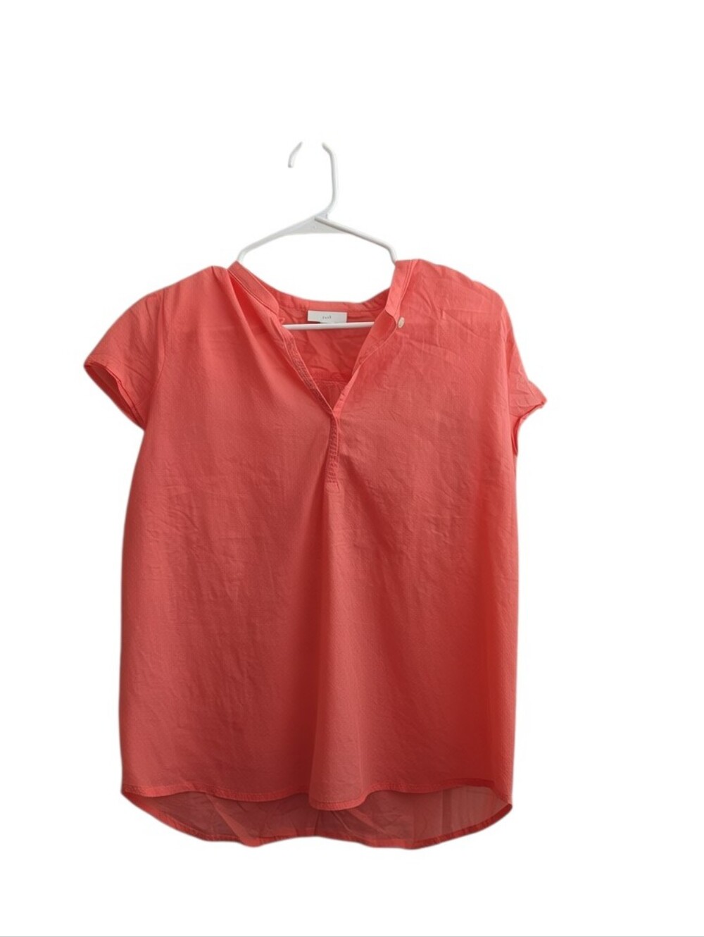 J JILL Coral Pink Cotton Keyhole Popover Style Blouse Size L Flutter Cap Sleeves